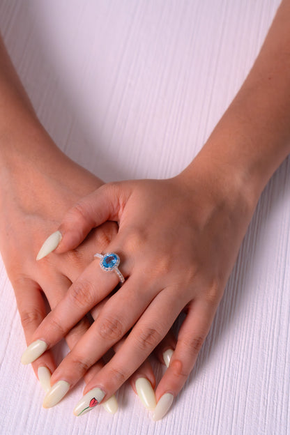Handmade Sterling Silver Blue Topaz Princess Ring - CLJ449