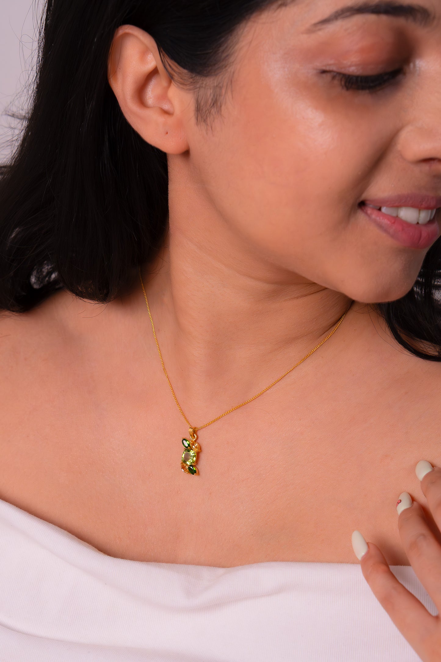 Peridot, Chromium Diopside & Citrine Lyra Necklace - CLJ843