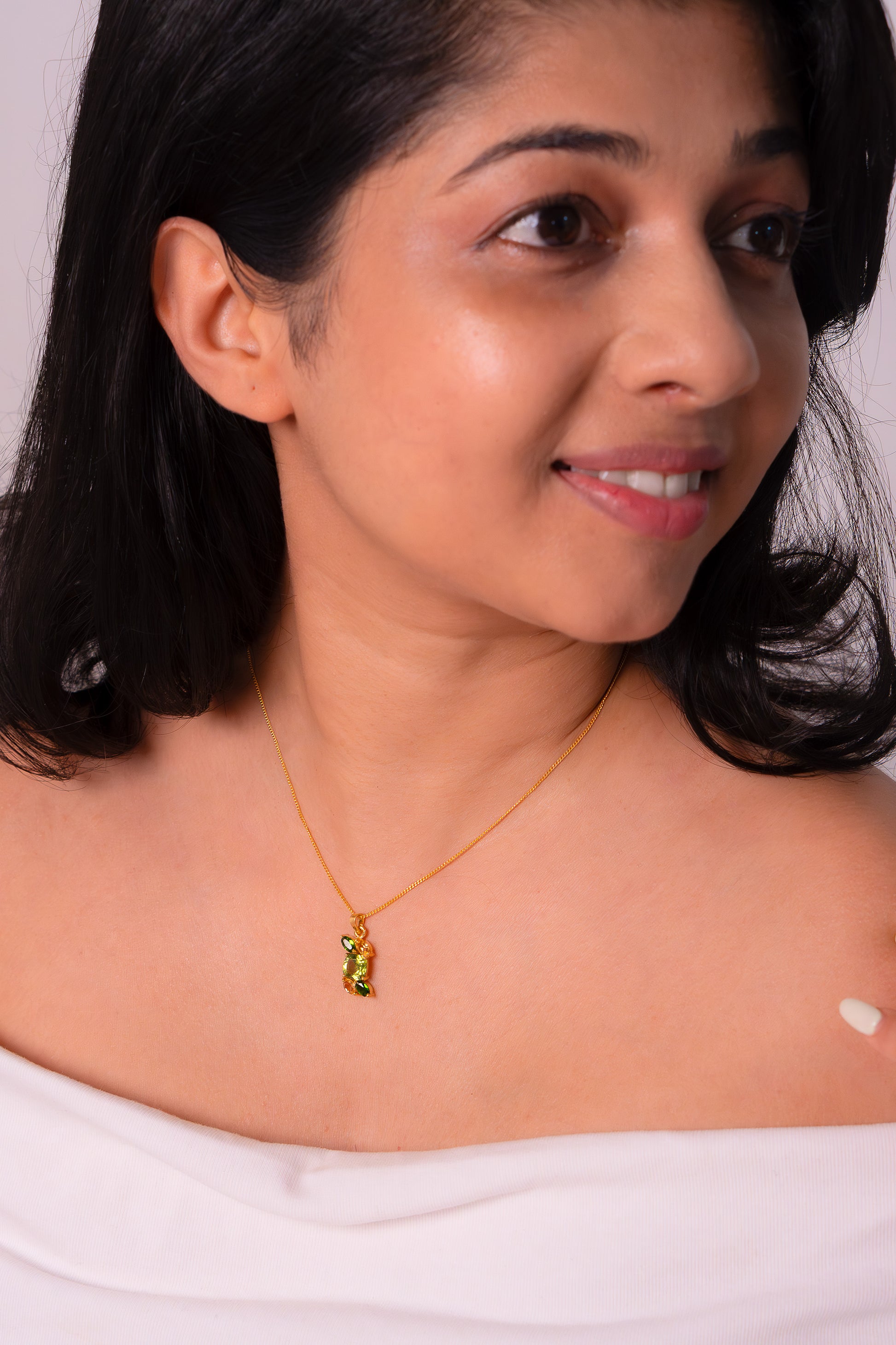 Handcrafted Sterling Silver Peridot, Chromium Diopside & Citrine Lyra Necklace - CLJ843