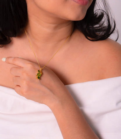 Handcrafted Sterling Silver Peridot, Chromium Diopside & Citrine Lyra Necklace - CLJ843