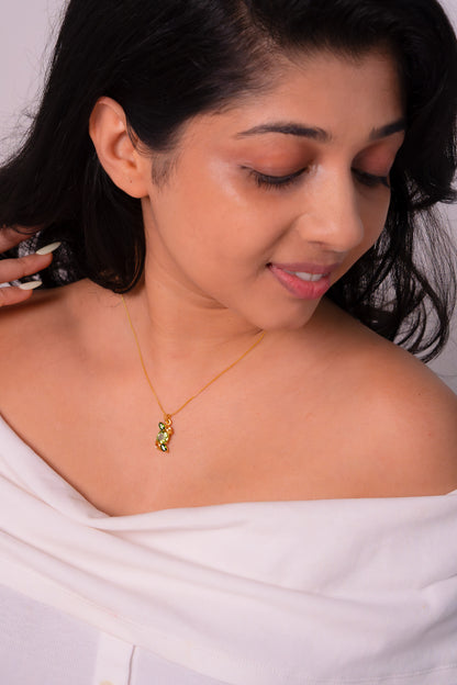 Handcrafted Sterling Silver Peridot, Chromium Diopside & Citrine Lyra Necklace - CLJ843