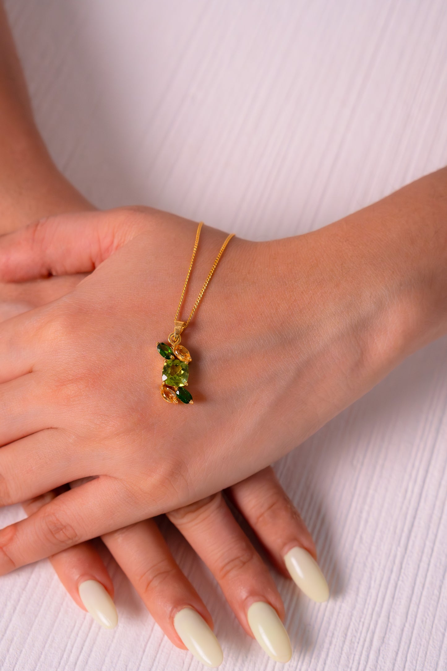 Handcrafted Sterling Silver Peridot, Chromium Diopside & Citrine Lyra Necklace - CLJ843