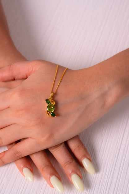 Handcrafted Sterling Silver Peridot, Chromium Diopside & Citrine Lyra Necklace - CLJ843