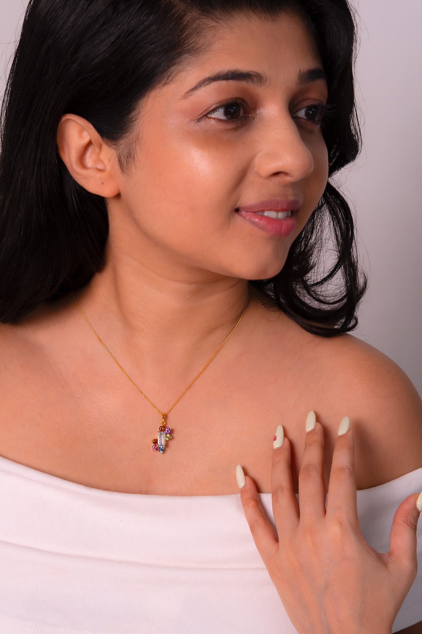 Aquamarine, Gomeda, Pink Topaz, Blue Topaz, Peridot & Amethyst Catherine Necklace - CLJ844