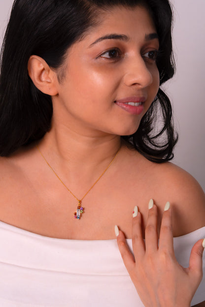 Aquamarine, Gomeda, Pink Topaz, Blue Topaz, Peridot & Amethyst Catherine Necklace - CLJ844