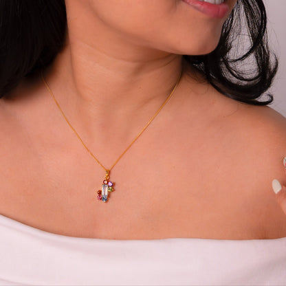 Aquamarine, Gomeda, Pink Topaz, Blue Topaz, Peridot & Amethyst Catherine Necklace - CLJ844