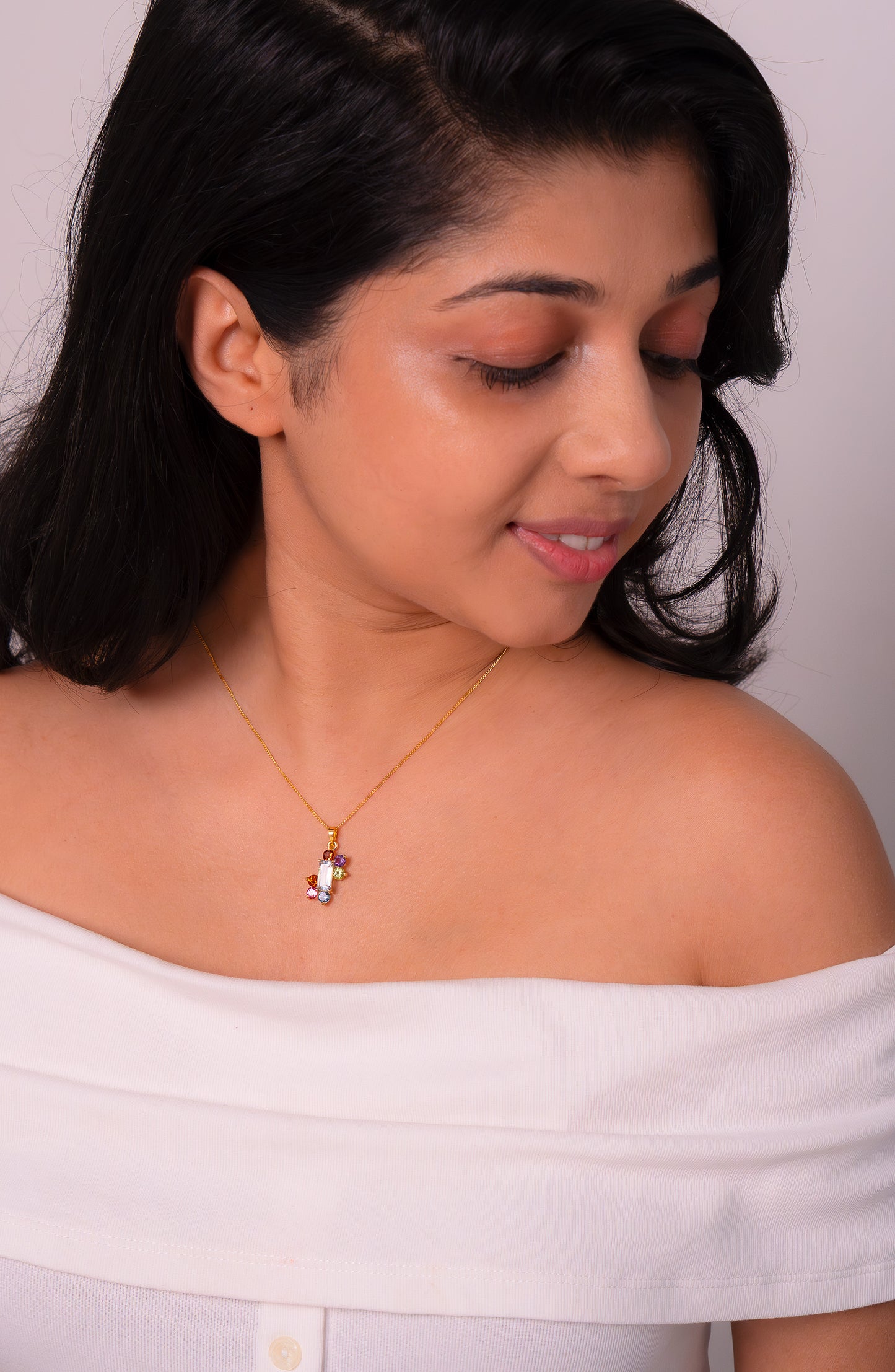 Aquamarine, Gomeda, Pink Topaz, Blue Topaz, Peridot & Amethyst Catherine Necklace - CLJ844