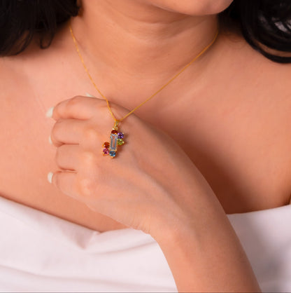 Aquamarine, Gomeda, Pink Topaz, Blue Topaz, Peridot & Amethyst Catherine Necklace - CLJ844