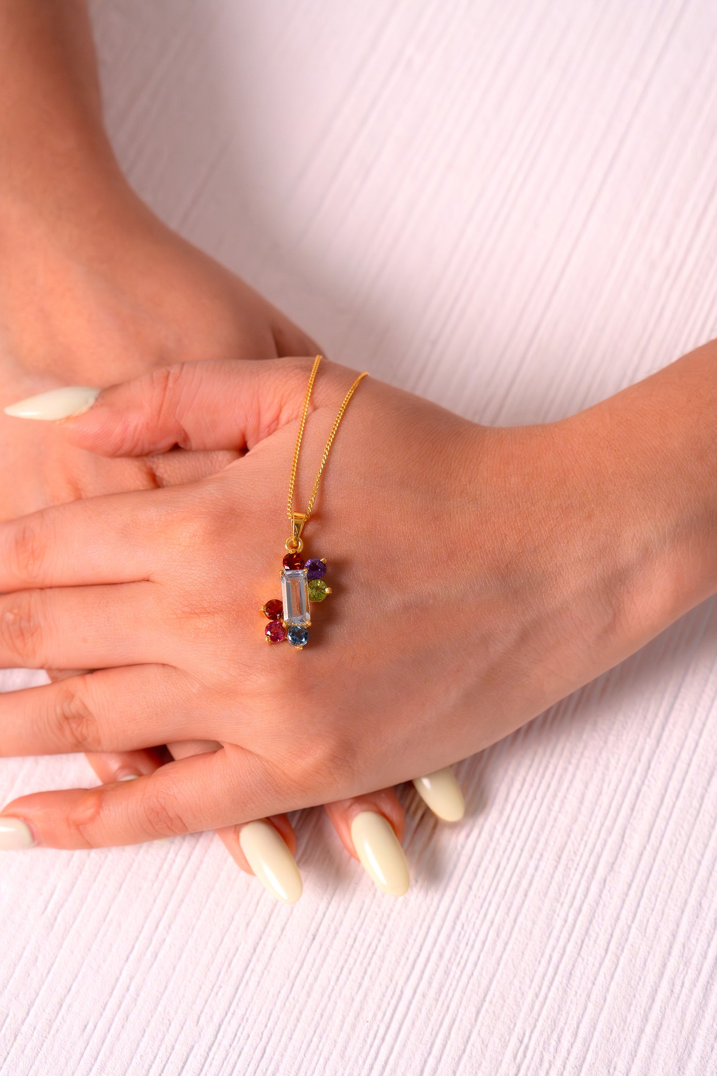 Aquamarine, Gomeda, Pink Topaz, Blue Topaz, Peridot & Amethyst Catherine Necklace - CLJ844