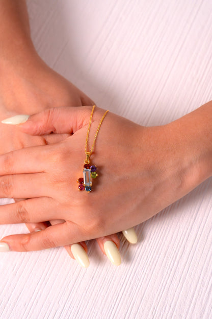 Aquamarine, Gomeda, Pink Topaz, Blue Topaz, Peridot & Amethyst Catherine Necklace - CLJ844