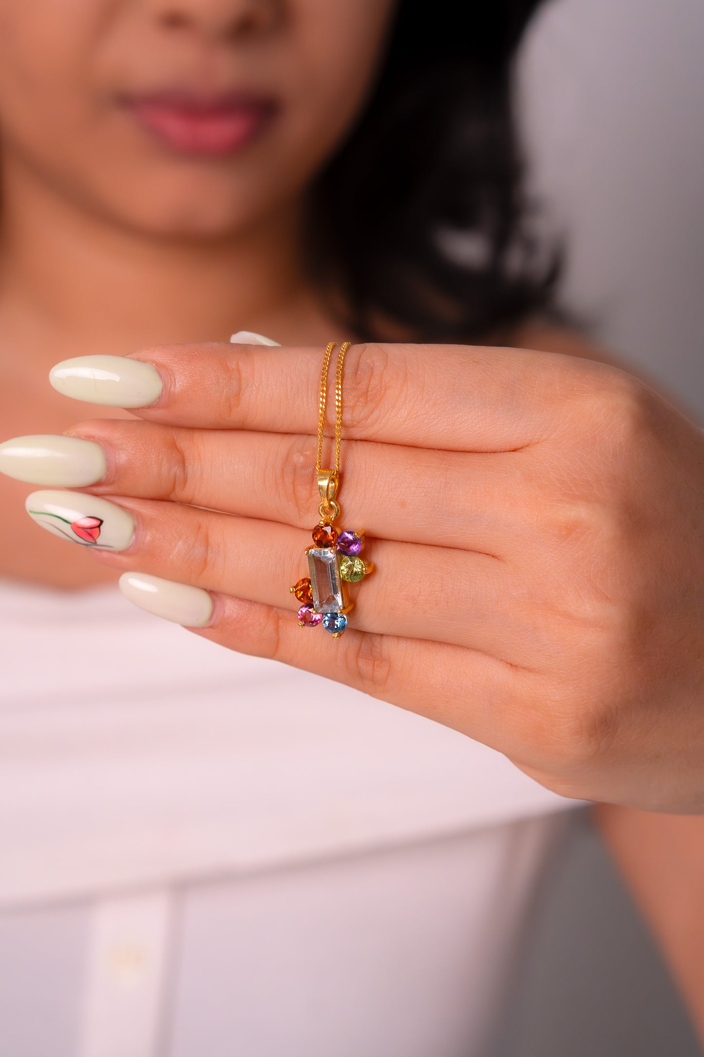 Aquamarine, Gomeda, Pink Topaz, Blue Topaz, Peridot & Amethyst Catherine Necklace - CLJ844