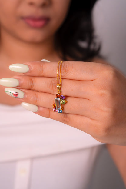 Aquamarine, Gomeda, Pink Topaz, Blue Topaz, Peridot & Amethyst Catherine Necklace - CLJ844