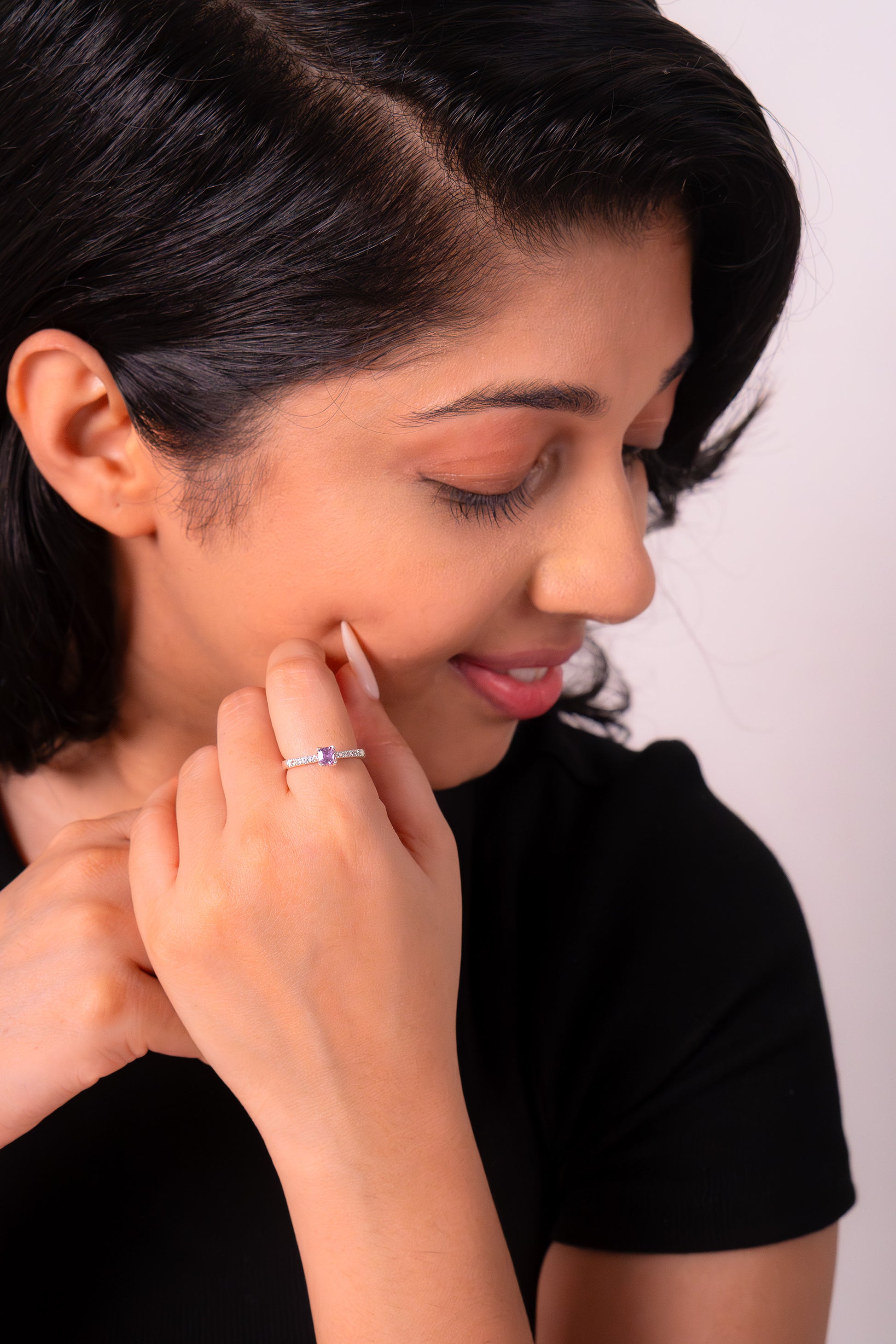 Handmade Sterling Silver Pink Sapphire & White Sapphire Cléo Ring - CLJ856