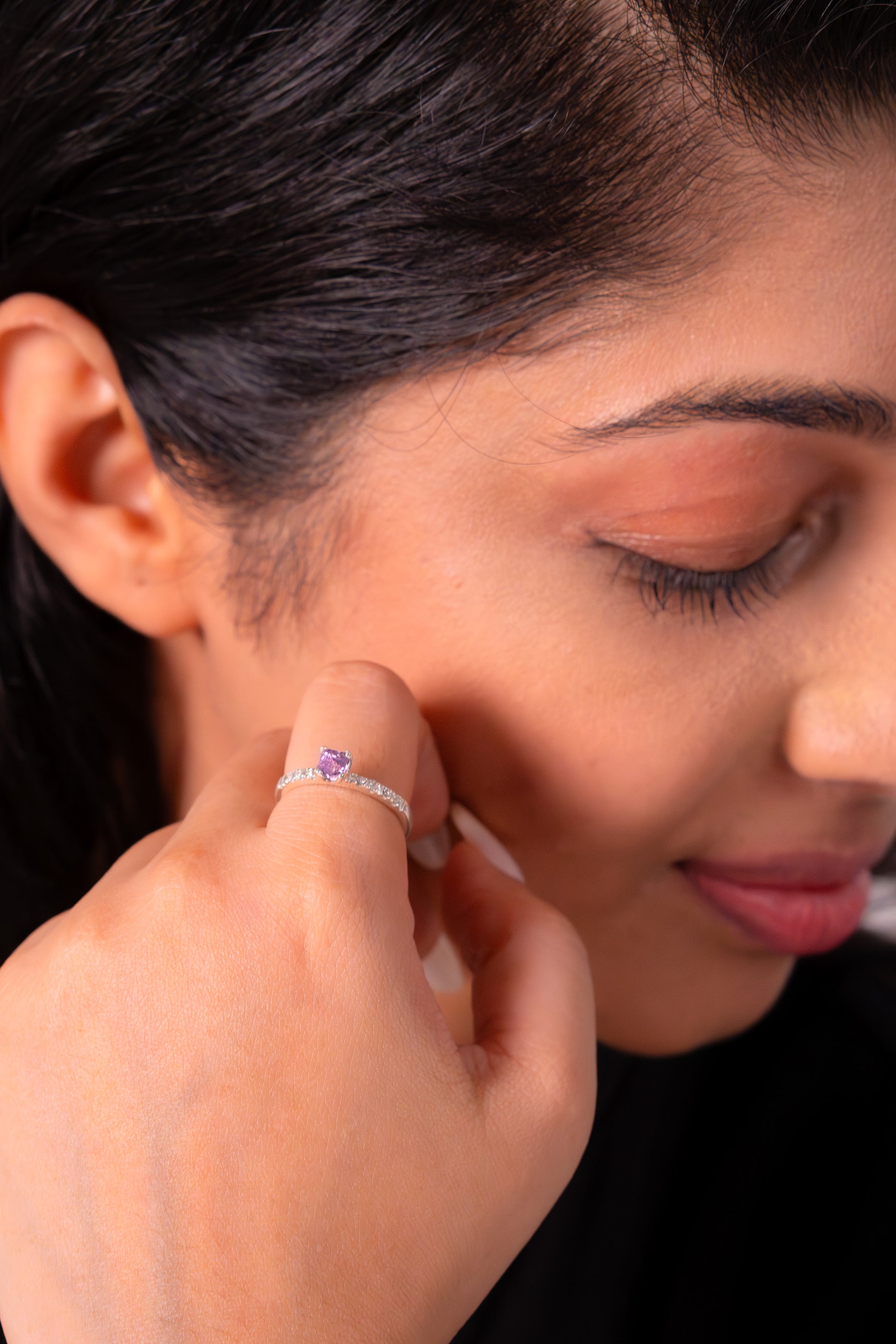 Handmade Sterling Silver Pink Sapphire & White Sapphire Cléo Ring - CLJ856