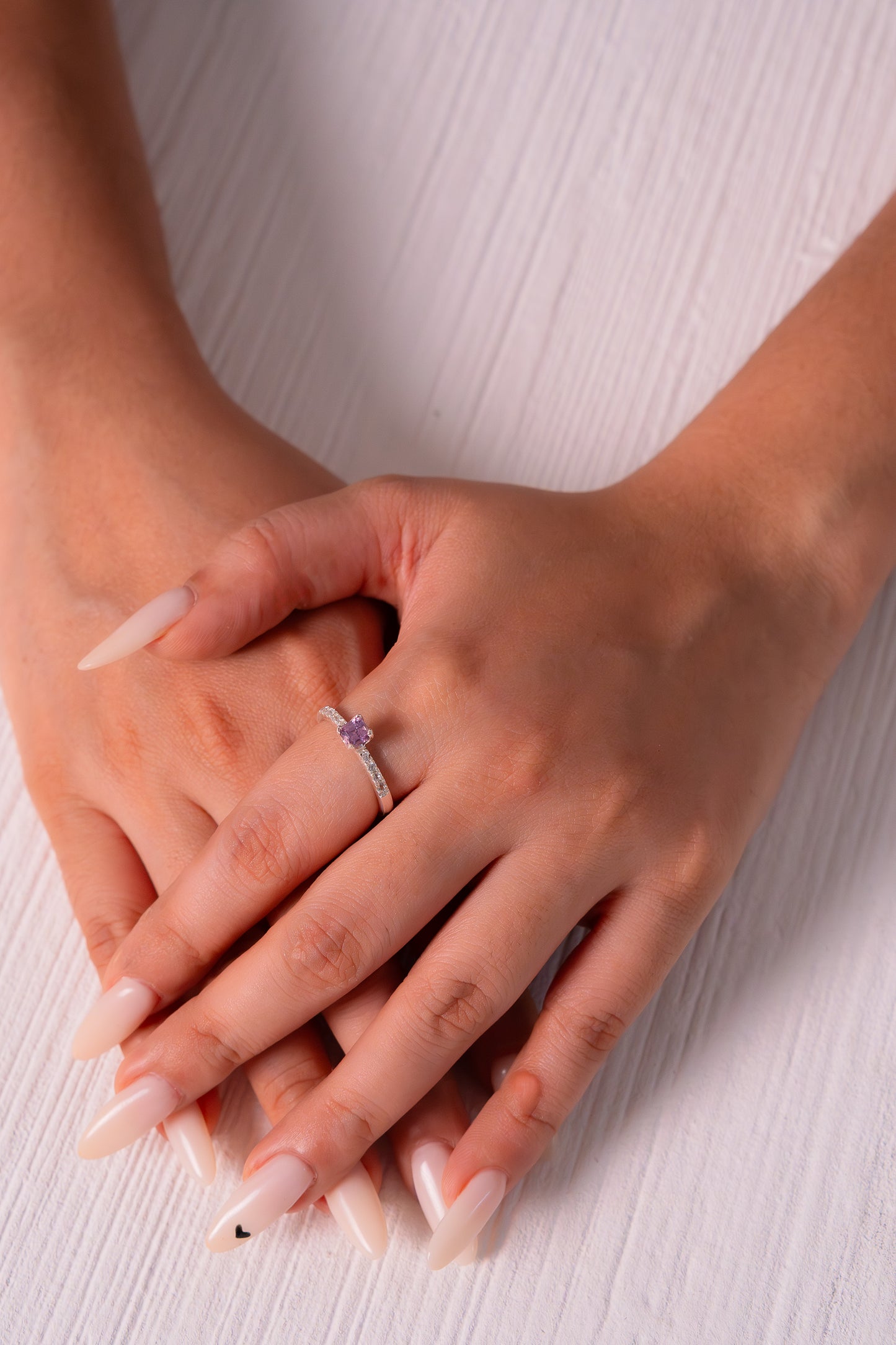 Handmade Sterling Silver Pink Sapphire & White Sapphire Cléo Ring - CLJ856