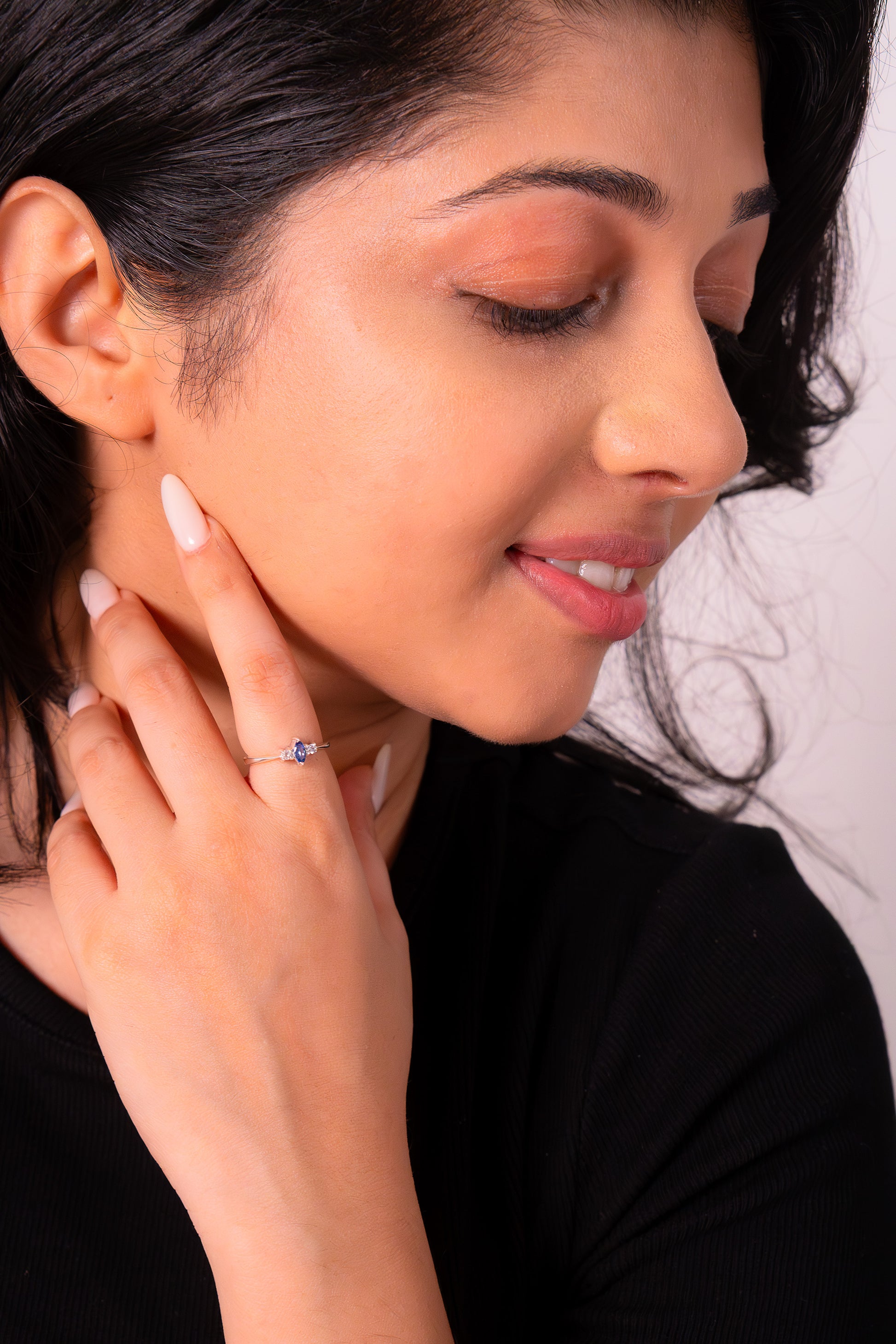 Handmade Sterling Silver Blue Sapphire & White Sapphire Irene Ring - CLJ851