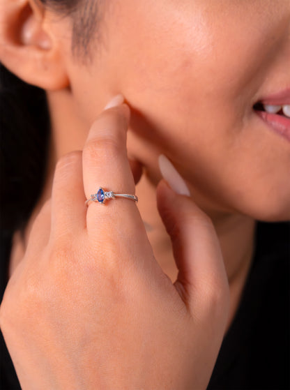 Handmade Sterling Silver Blue Sapphire & White Sapphire Irene Ring - CLJ851