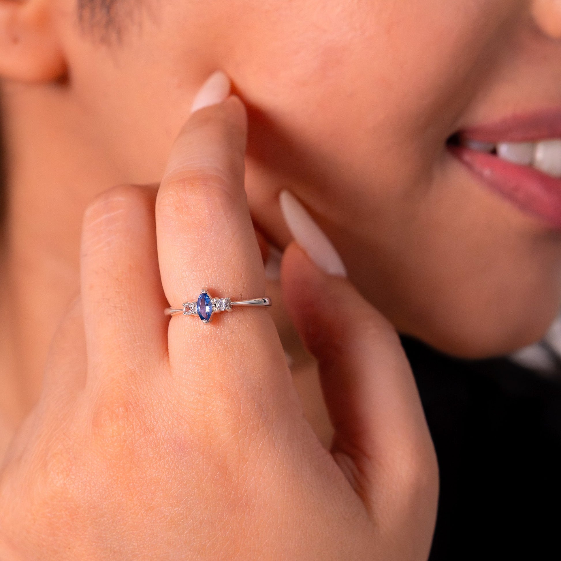 Handmade Sterling Silver Blue Sapphire & White Sapphire Irene Ring - CLJ851