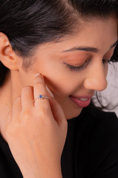 Handmade Sterling Silver Blue Sapphire & White Sapphire Irene Ring - CLJ852