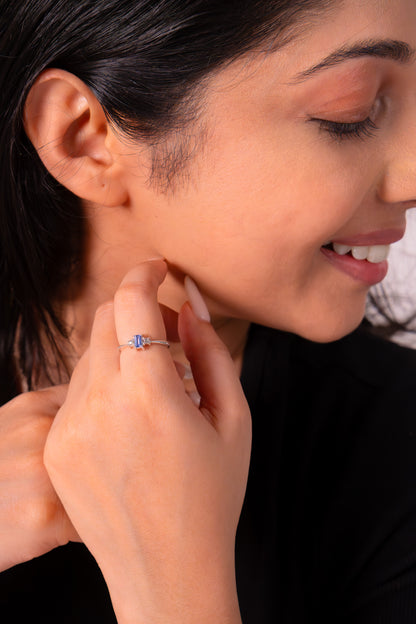 Handmade Sterling Silver Blue Sapphire & White Sapphire Irene Ring - CLJ852