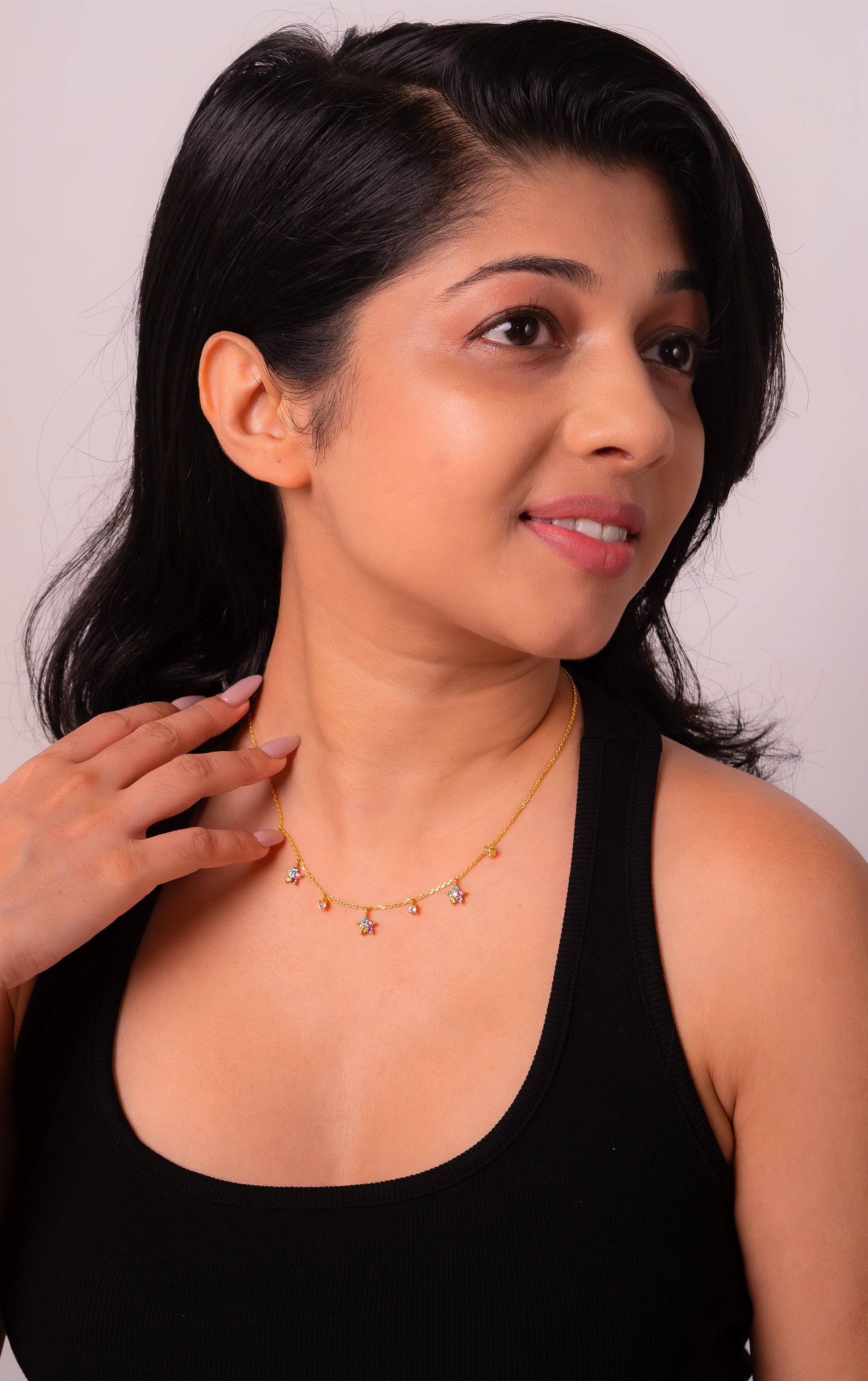 White Topaz, Pink Tourmaline, Blue Topaz, Citrine, Peridot & Amethyst Carina Necklace- CLJ853