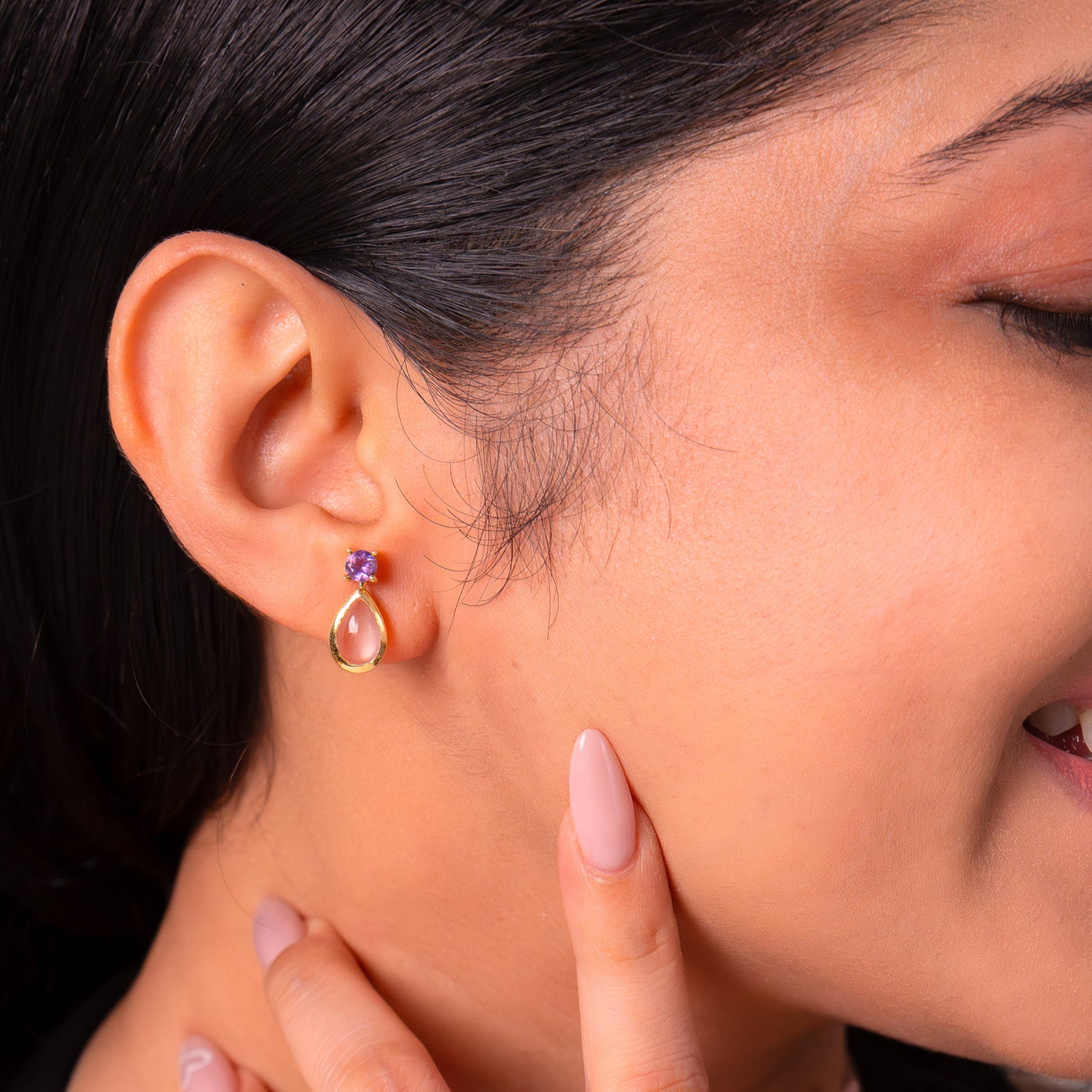 Handmade Sterling Silver Amethyst & Rose Quartz Sirène Earrings - CLJ854ARQ