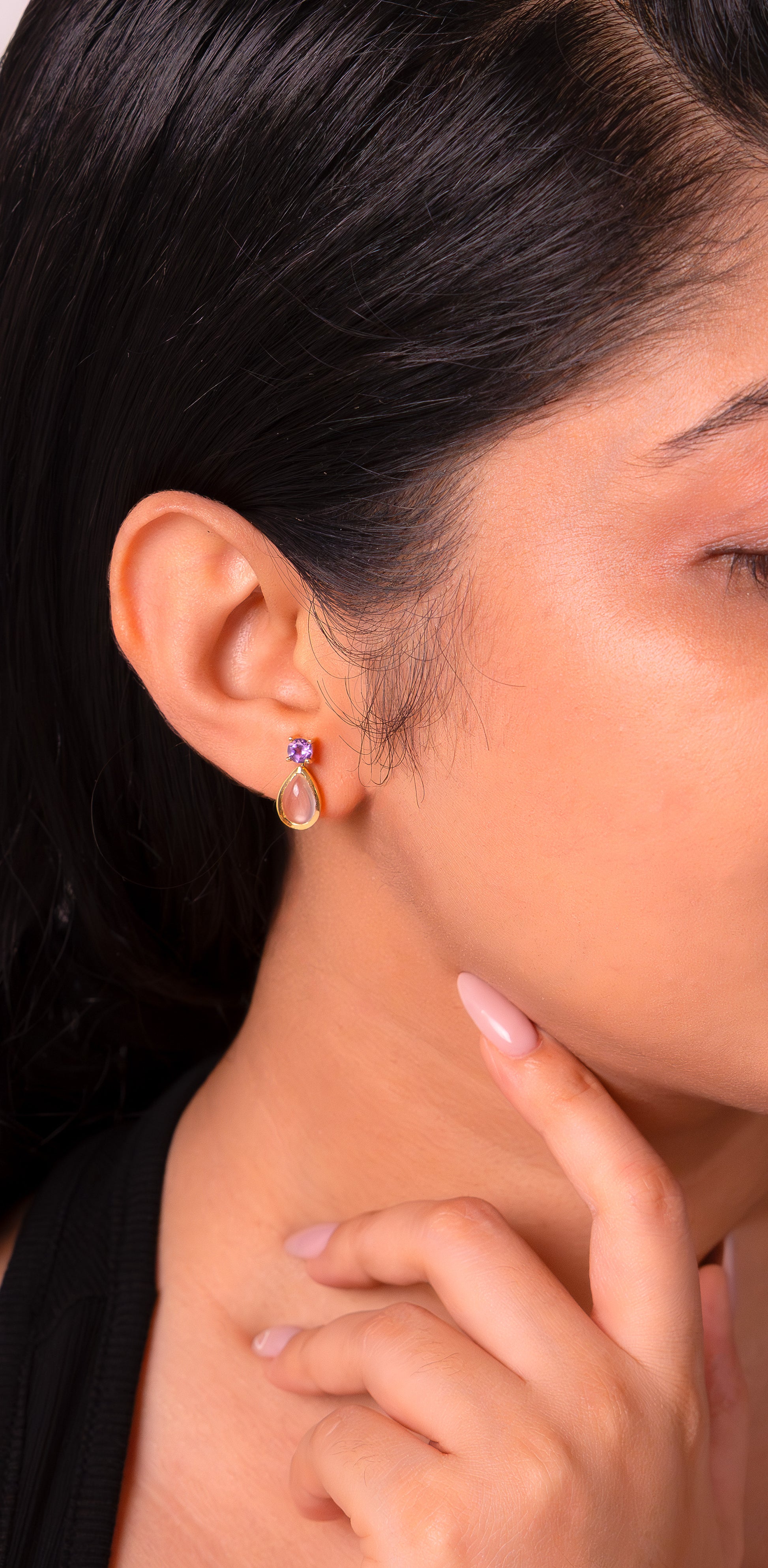 Handmade Sterling Silver Amethyst & Rose Quartz Sirène Earrings - CLJ854ARQ