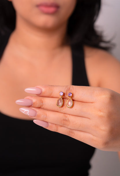 Handmade Sterling Silver Amethyst & Rose Quartz Sirène Earrings - CLJ854ARQ