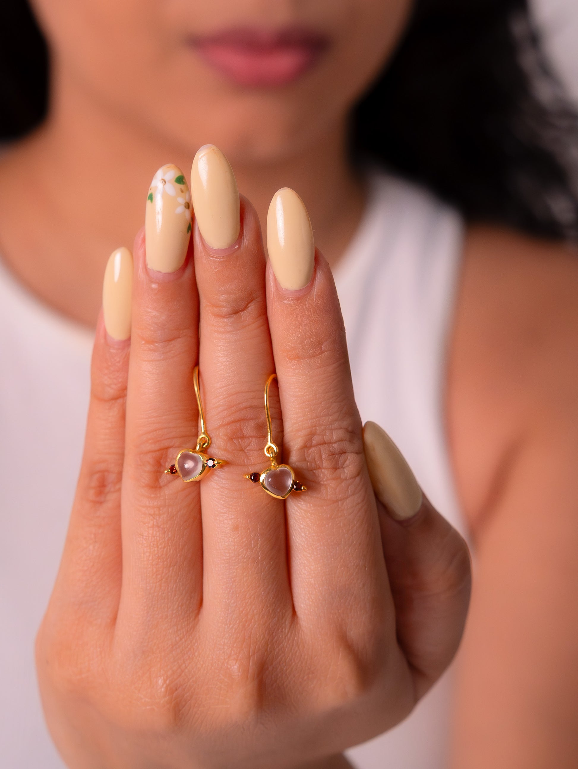 Handmade Sterling Silver Rose Quartz & Garnet Yvette Earrings - CLJ863