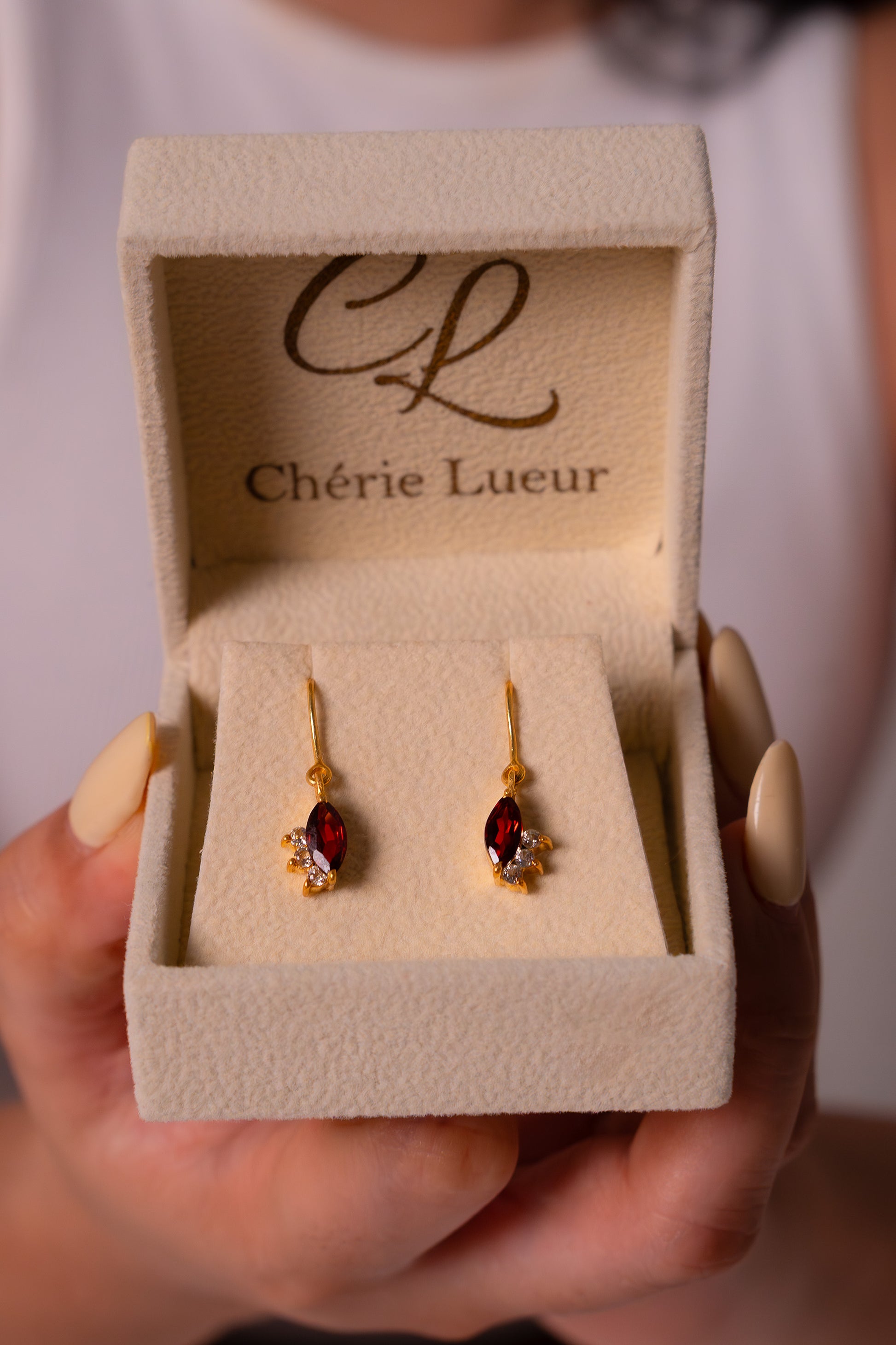 Handmade Sterling Silver Garnet & White Topaz Quinn Earrings - CLJ865