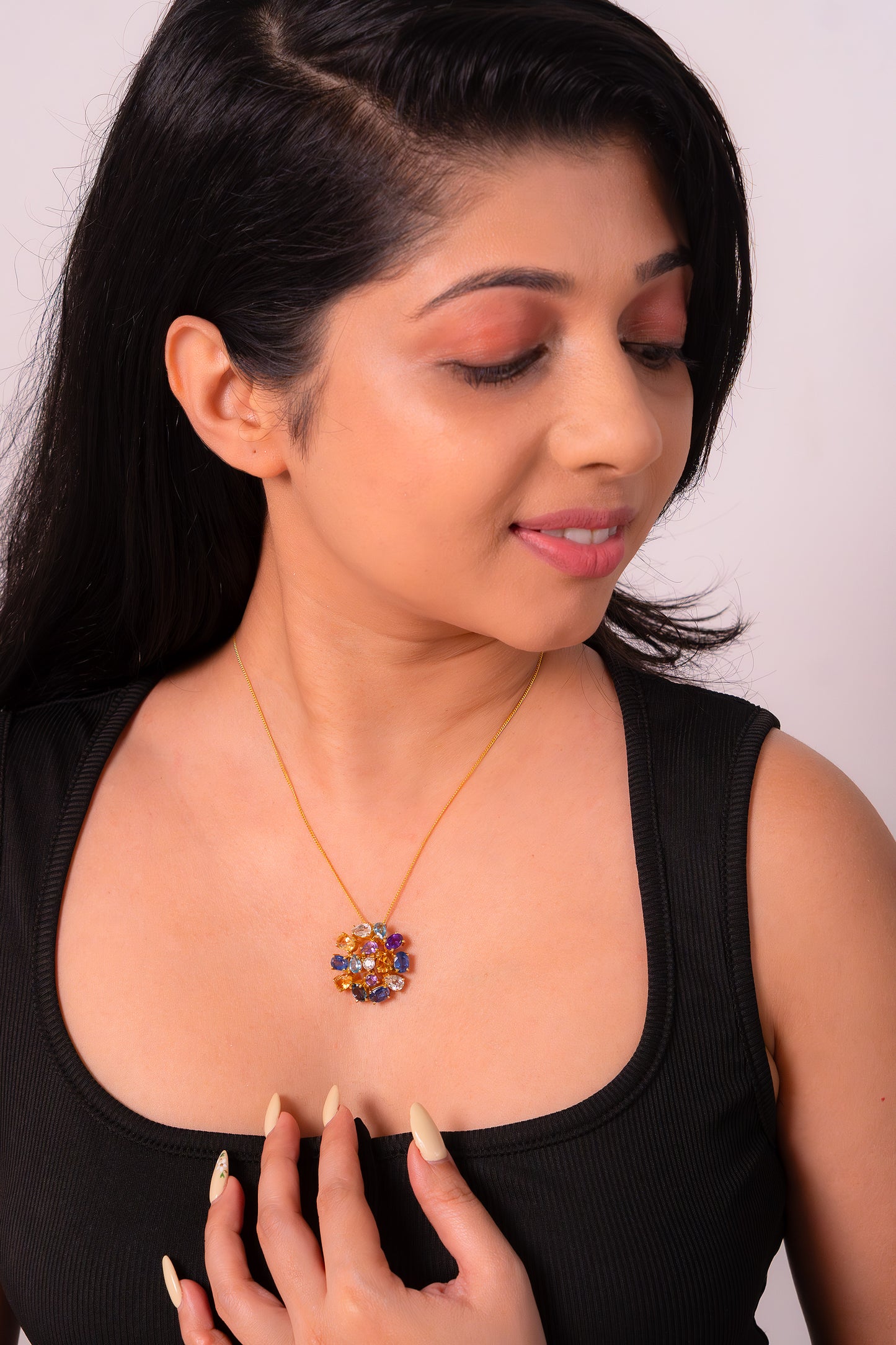 Handcrafted Sterling Silver Blue Topaz, Amethyst, Citrine, White Topaz, London Blue Topaz & Kyanite Eliana Necklace - CLJ439