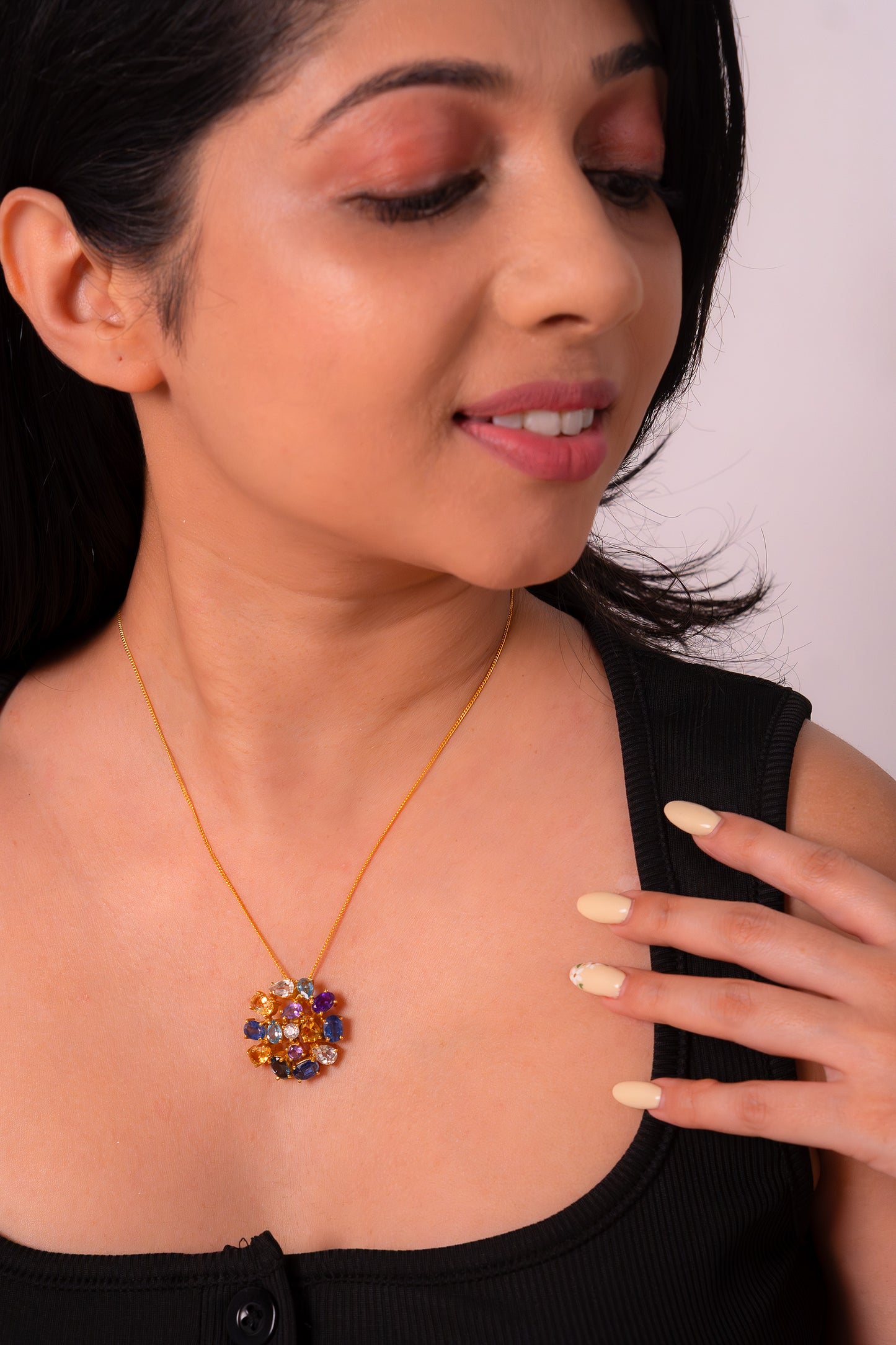 Handcrafted Sterling Silver Blue Topaz, Amethyst, Citrine, White Topaz, London Blue Topaz & Kyanite Eliana Necklace - CLJ439