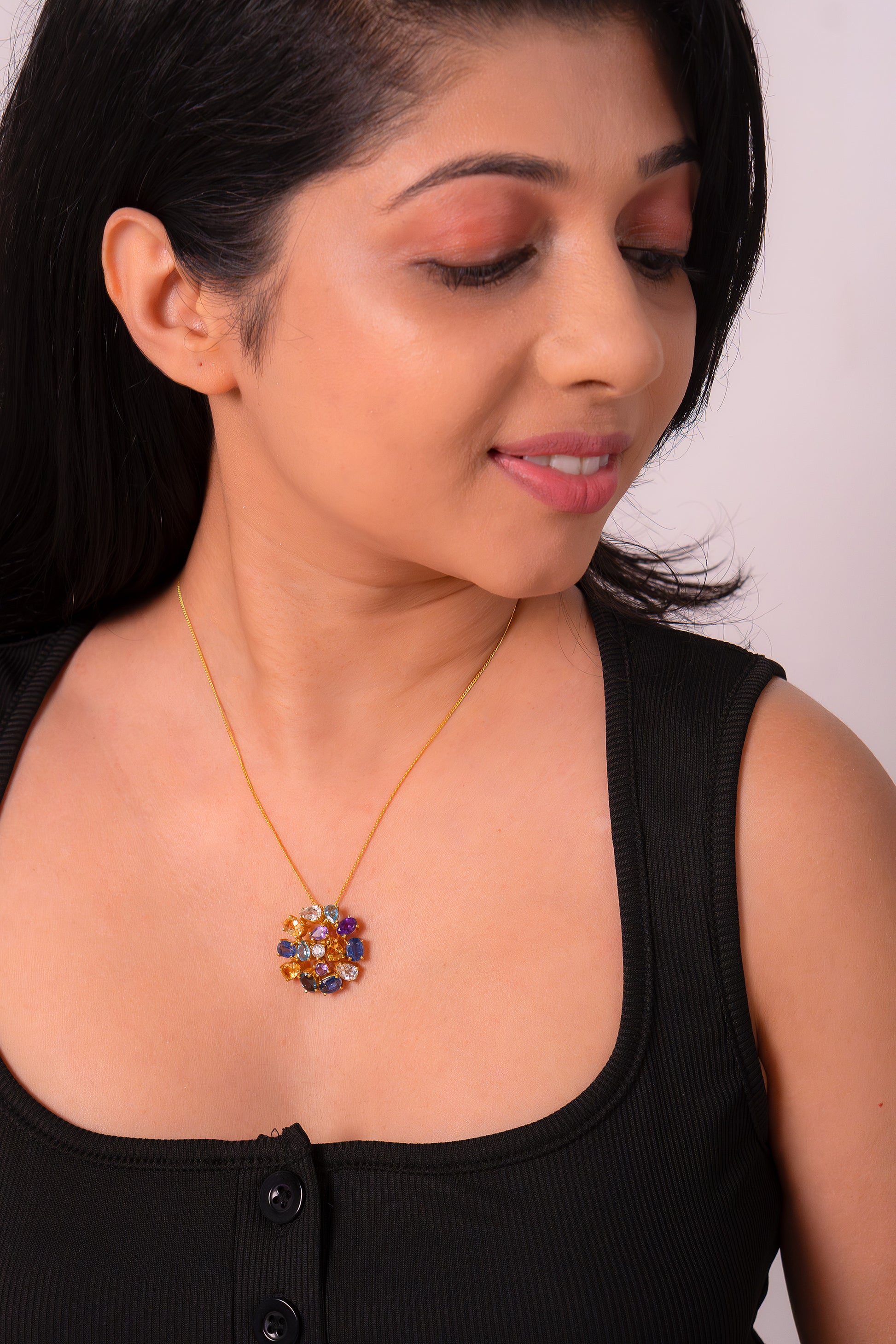 Handcrafted Sterling Silver Blue Topaz, Amethyst, Citrine, White Topaz, London Blue Topaz & Kyanite Eliana Necklace - CLJ439