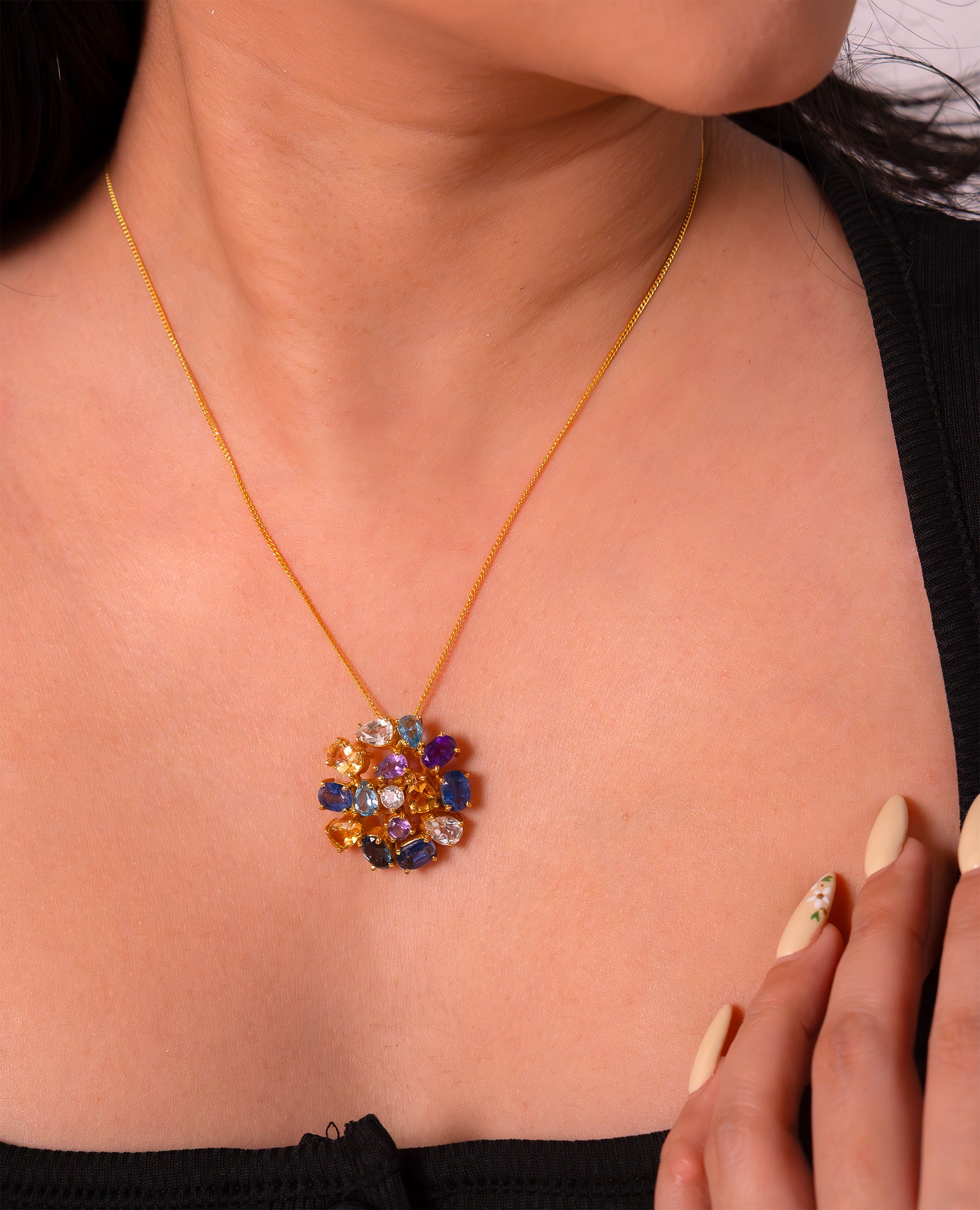 Handcrafted Sterling Silver Blue Topaz, Amethyst, Citrine, White Topaz, London Blue Topaz & Kyanite Eliana Necklace - CLJ439