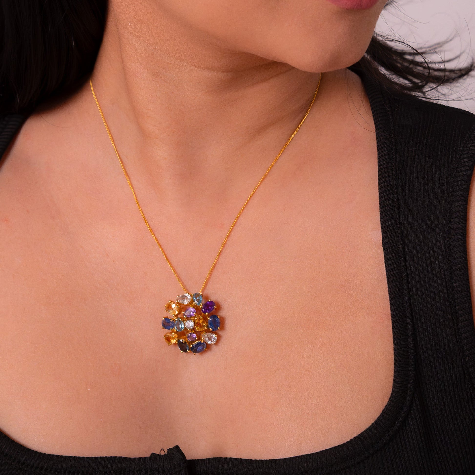 Handcrafted Sterling Silver Blue Topaz, Amethyst, Citrine, White Topaz, London Blue Topaz & Kyanite Eliana Necklace - CLJ439