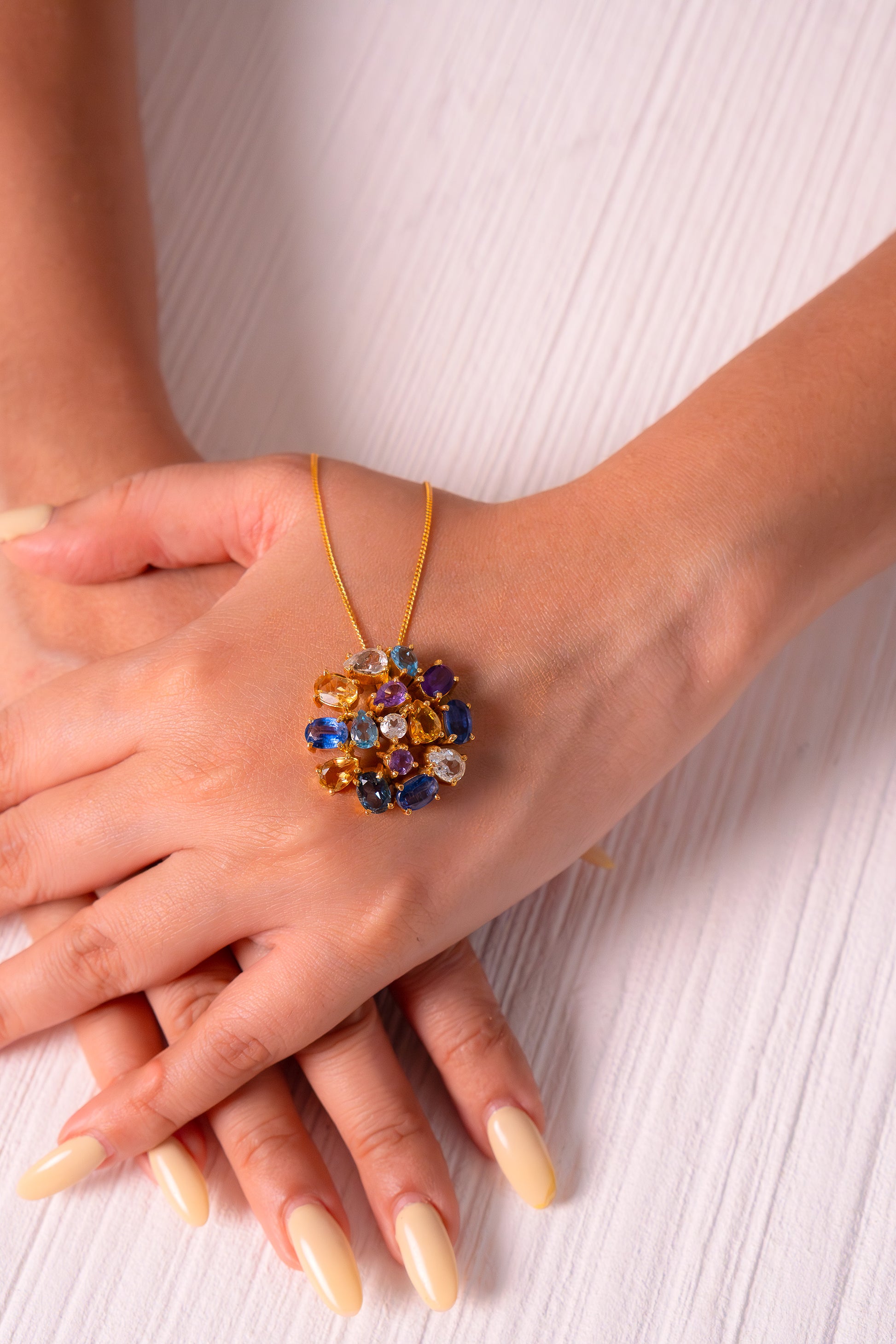 Handcrafted Sterling Silver Blue Topaz, Amethyst, Citrine, White Topaz, London Blue Topaz & Kyanite Eliana Necklace - CLJ439