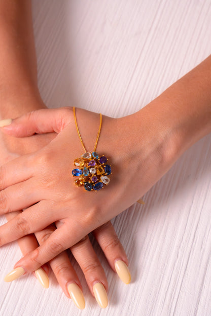 Handcrafted Sterling Silver Blue Topaz, Amethyst, Citrine, White Topaz, London Blue Topaz & Kyanite Eliana Necklace - CLJ439