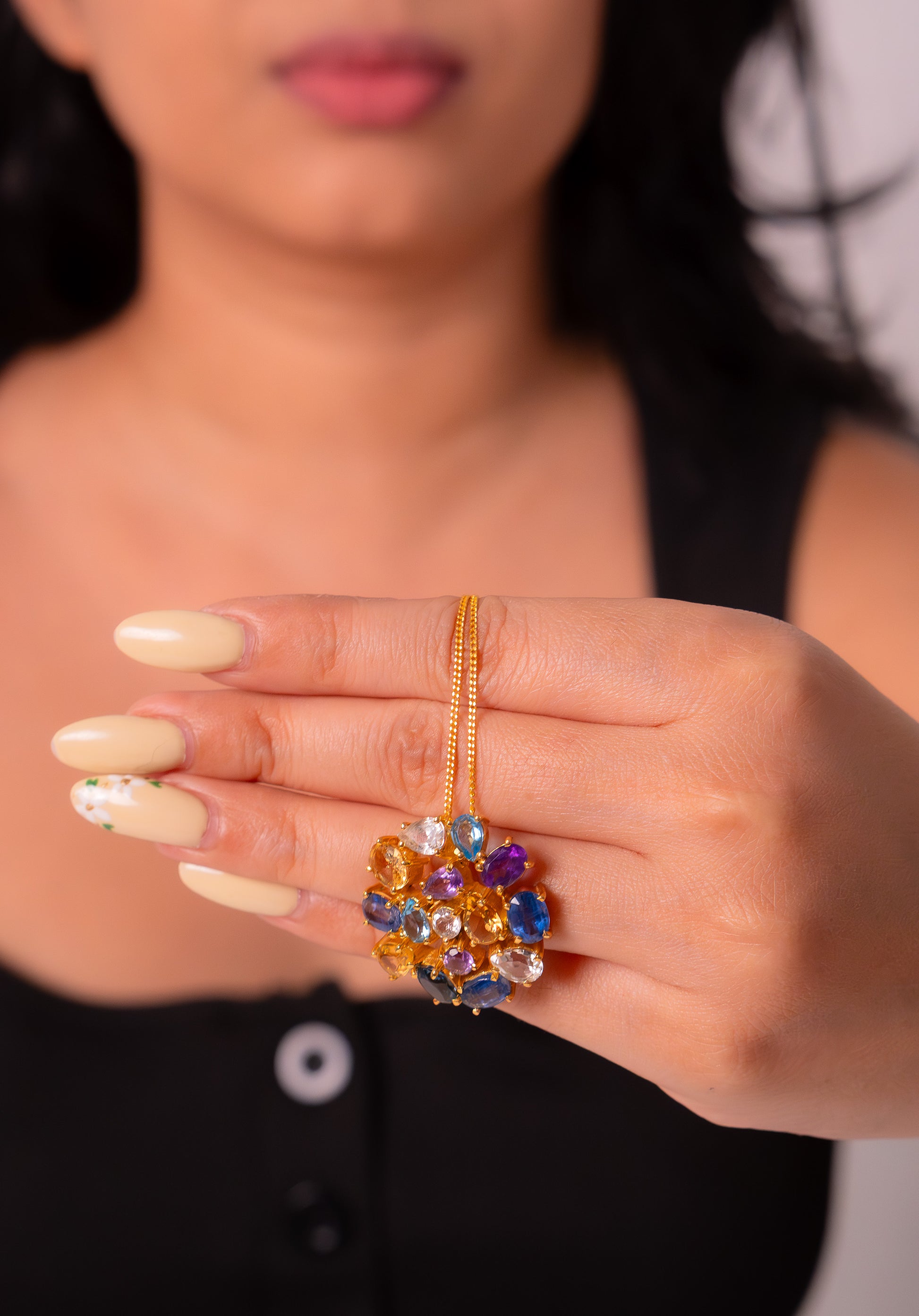 Handcrafted Sterling Silver Blue Topaz, Amethyst, Citrine, White Topaz, London Blue Topaz & Kyanite Eliana Necklace - CLJ439