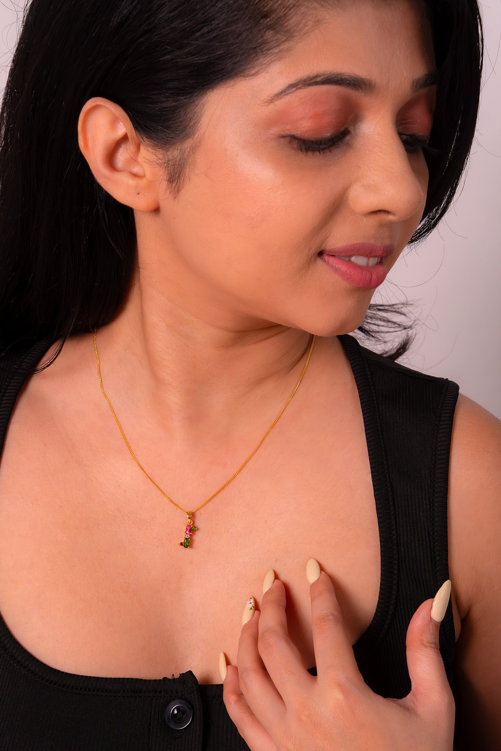 Pink Topaz, Chromium Diopside, Garnet & White Topaz Noor Necklace - CLJ874