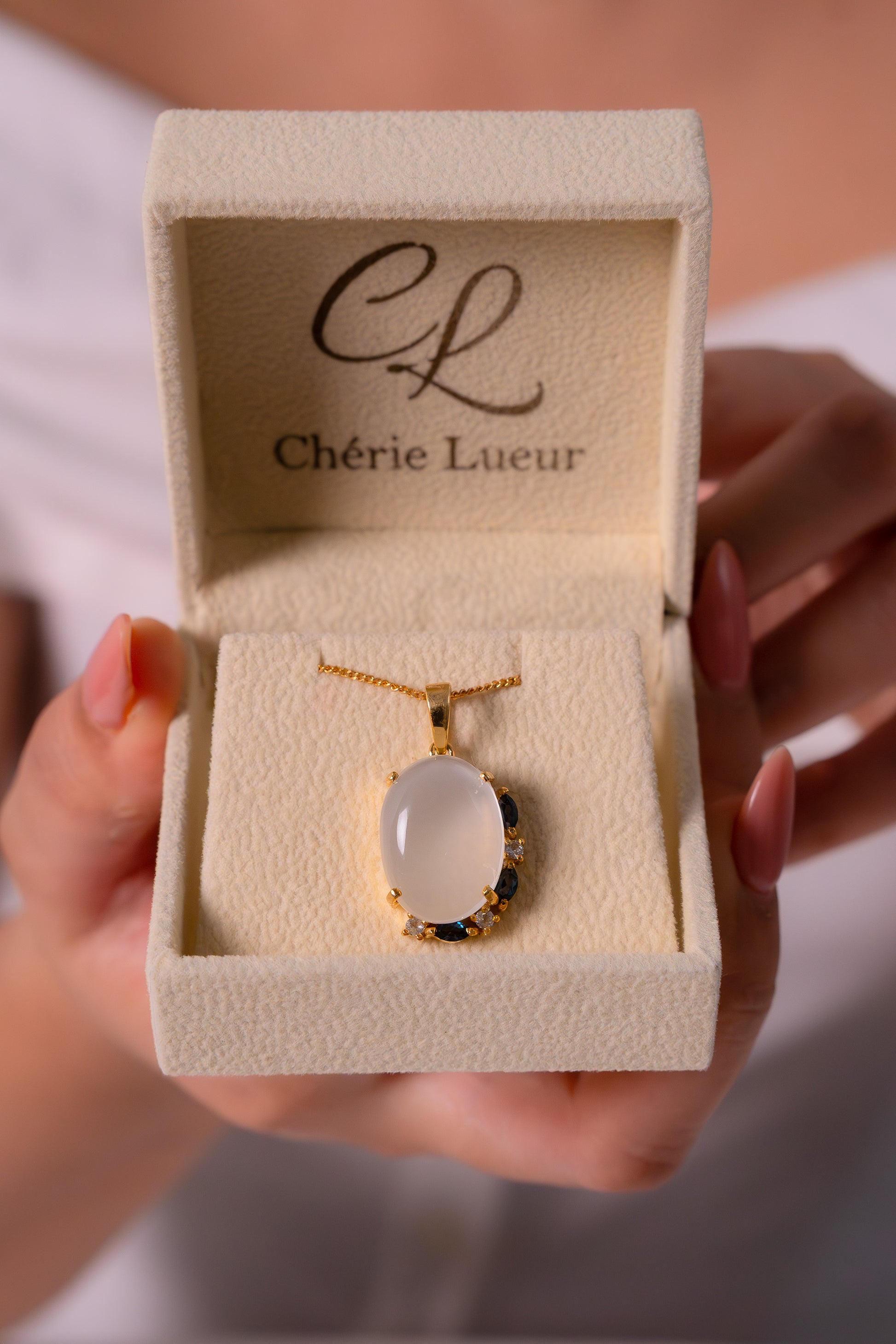 Handmade Sterling Silver Moonstone, White Sapphire & London Blue Topaz Fiorella Necklace - CLJ873