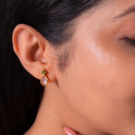 Chromium Diopside & Rose Quartz Sirène Earrings - CLJ875