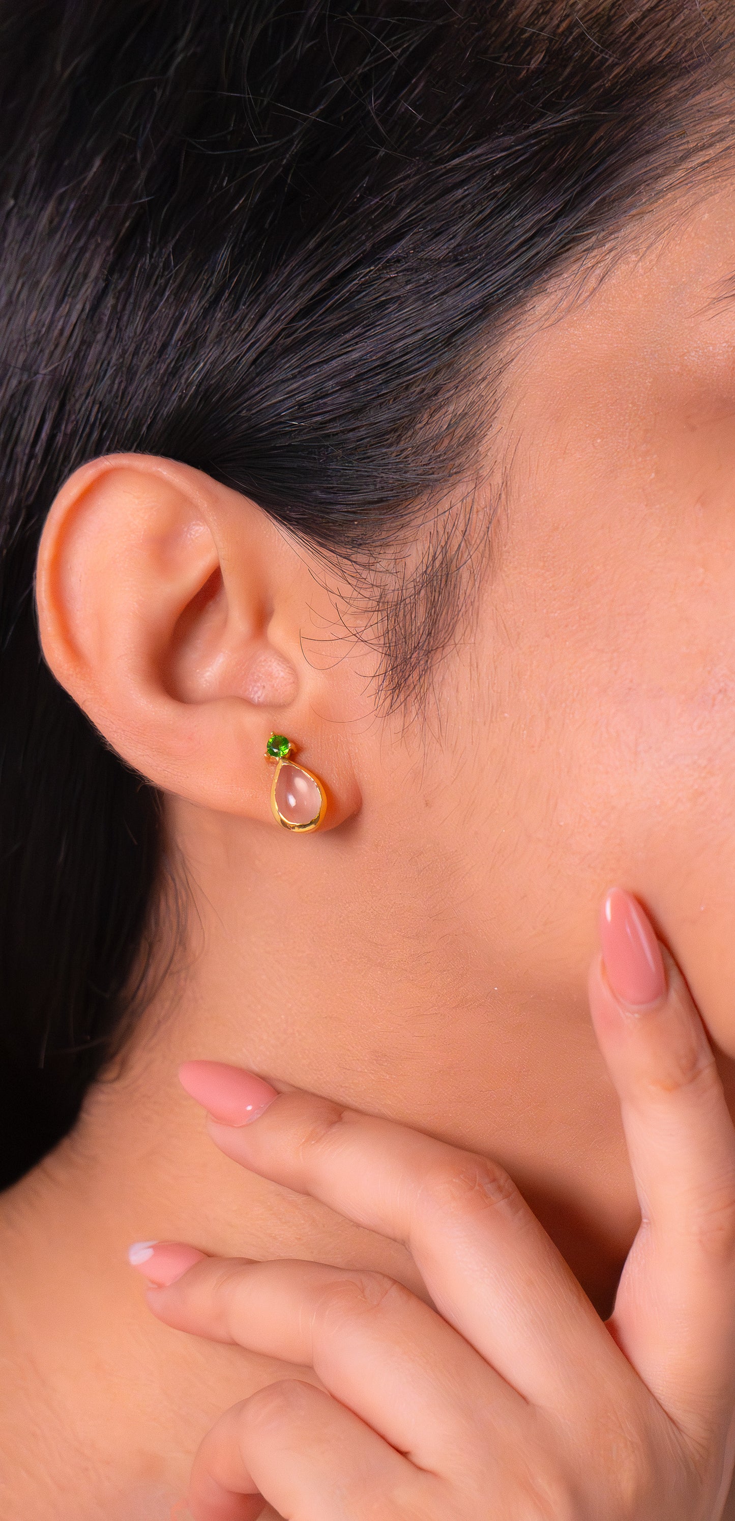 Chromium Diopside & Rose Quartz Sirène Earrings - CLJ875