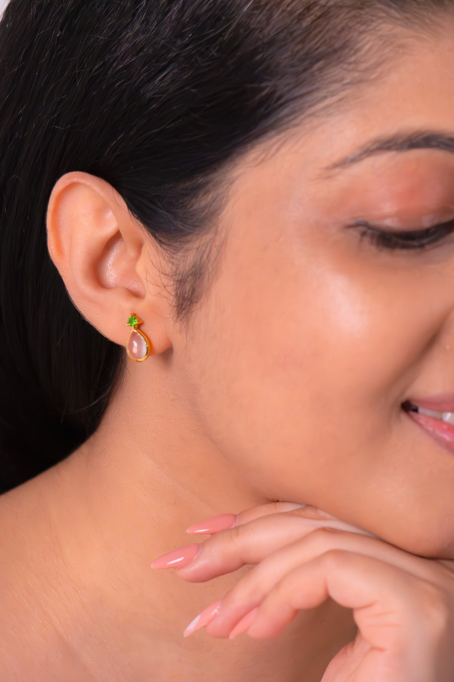 Chromium Diopside & Rose Quartz Sirène Earrings - CLJ875