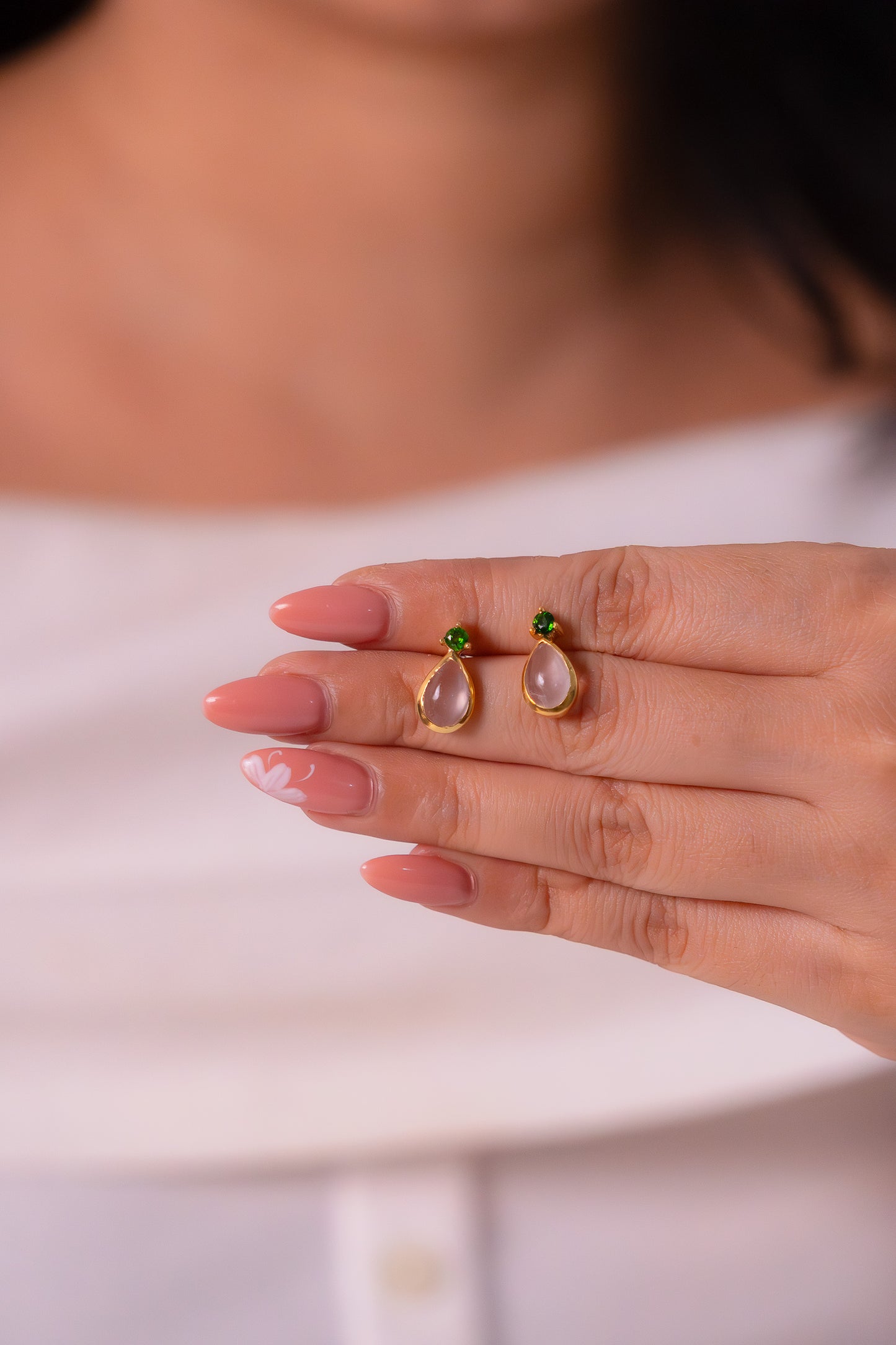 Chromium Diopside & Rose Quartz Sirène Earrings - CLJ875