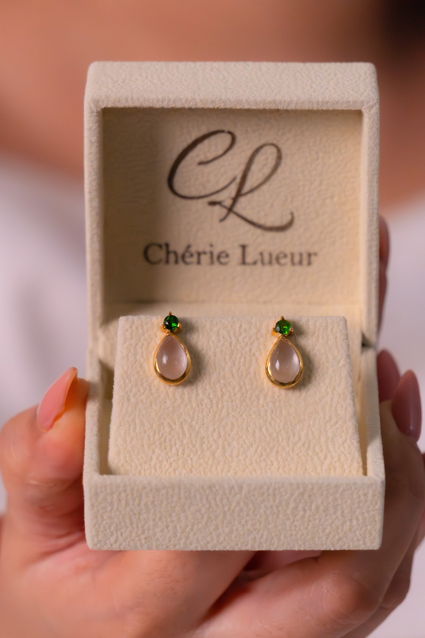 Chromium Diopside & Rose Quartz Sirène Earrings - CLJ875