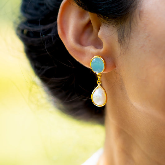 Blue Chalcedony Pearl Kayla Earrings - CLJ250