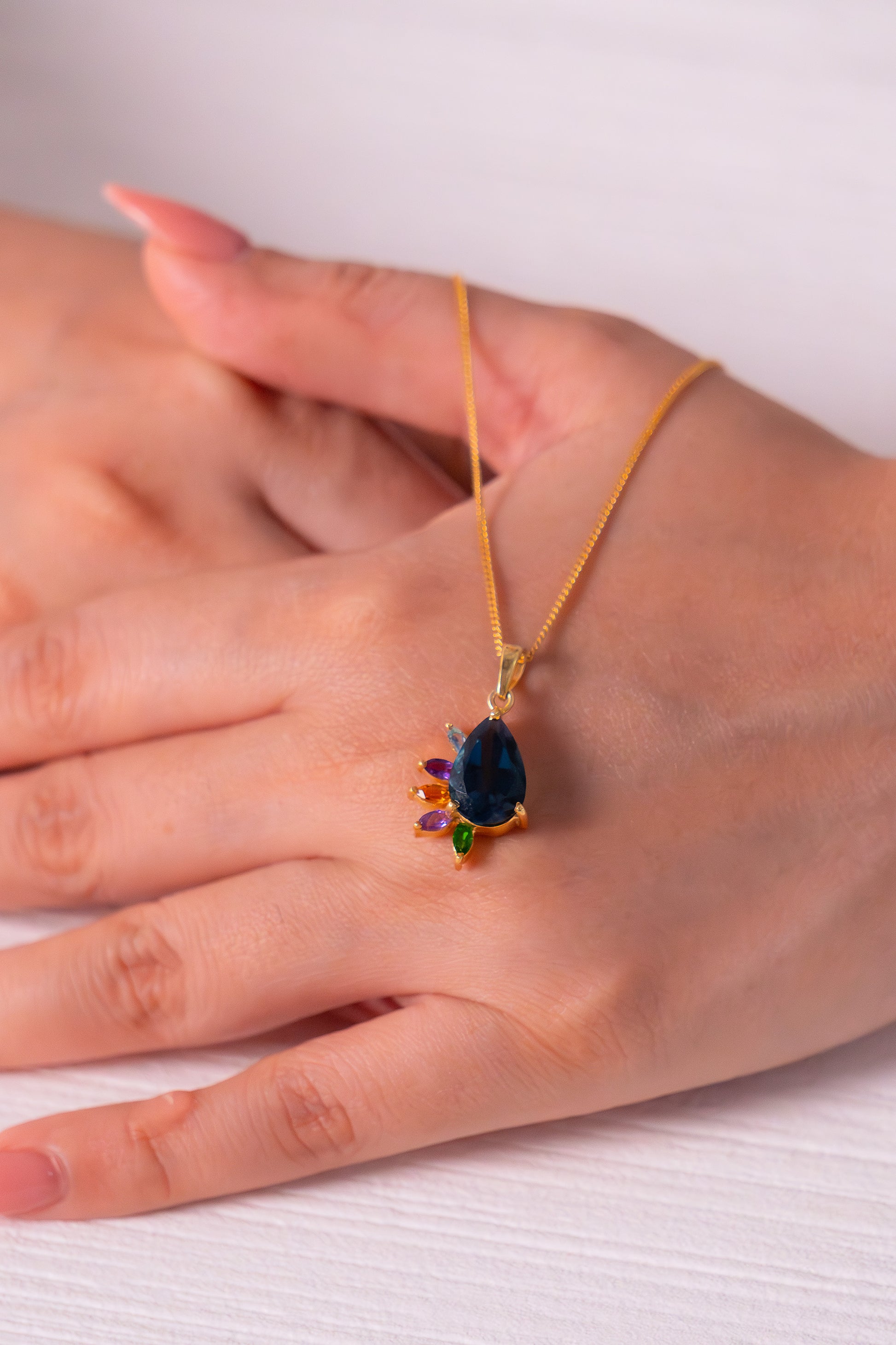 Handmade London Blue Topaz, Amethyst, Citrine, Blue Topaz, Chromium Diopside Vaanya Necklace - CLJ871