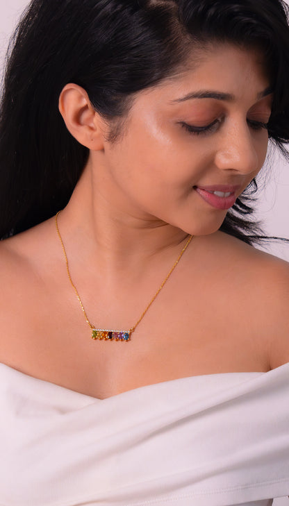 Peridot, Citrine, Gomeda, Garnet, Pink Topaz, Amethyst, London Blue Topaz Rachael Necklace - CLJ845