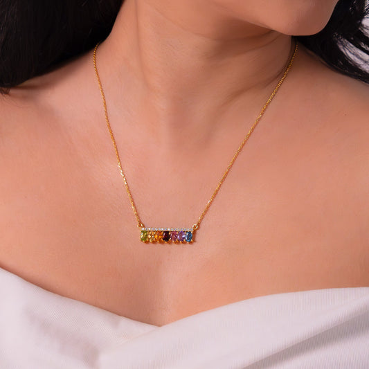 Peridot, Citrine, Gomeda, Garnet, Pink Topaz, Amethyst, London Blue Topaz Rachael Necklace - CLJ845