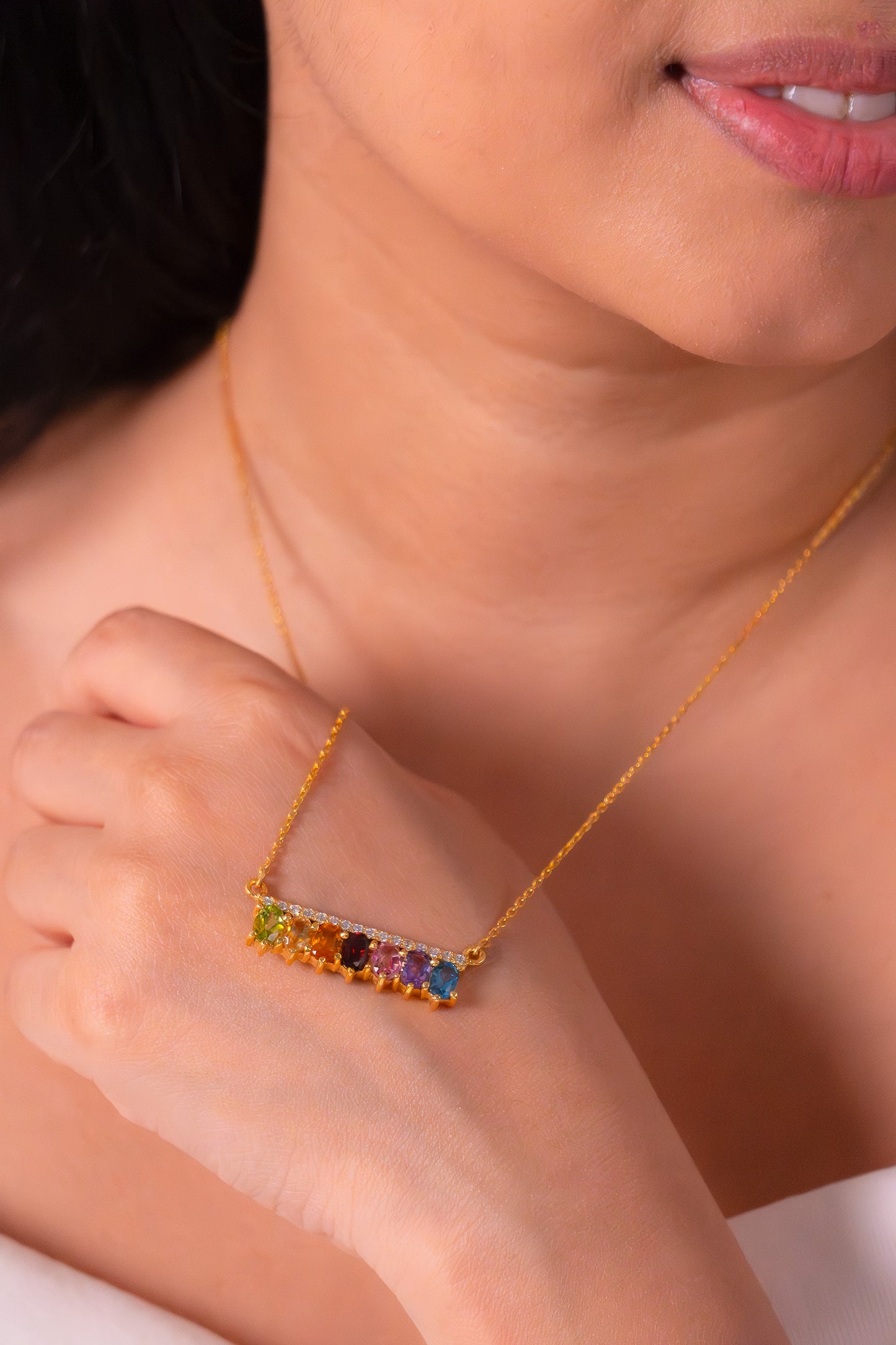 Peridot, Citrine, Gomeda, Garnet, Pink Topaz, Amethyst, London Blue Topaz Rachael Necklace - CLJ845